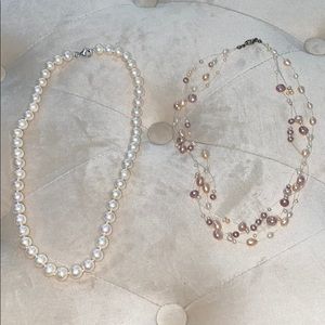 Vintage genuine freshwater pearl necklace set of 2
